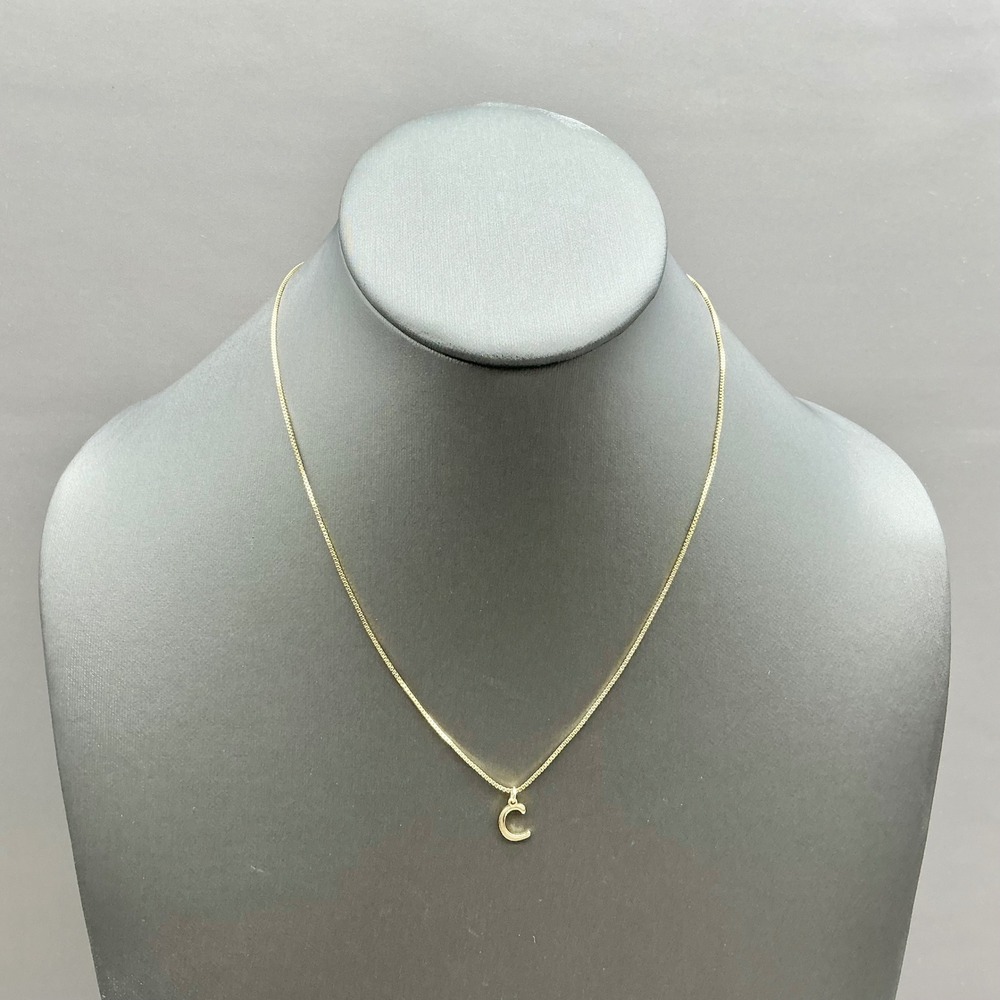 Initial C Pendant Necklace Women Gold Tone Box Chain Adjustable Lobster Clasp